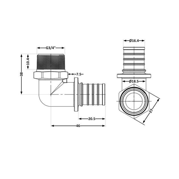 Угол натяжной Icma №1036 d20х2,8-3/4"З 851036AEGW05, фото , зображення 2 | SNABZHENIE.com.ua