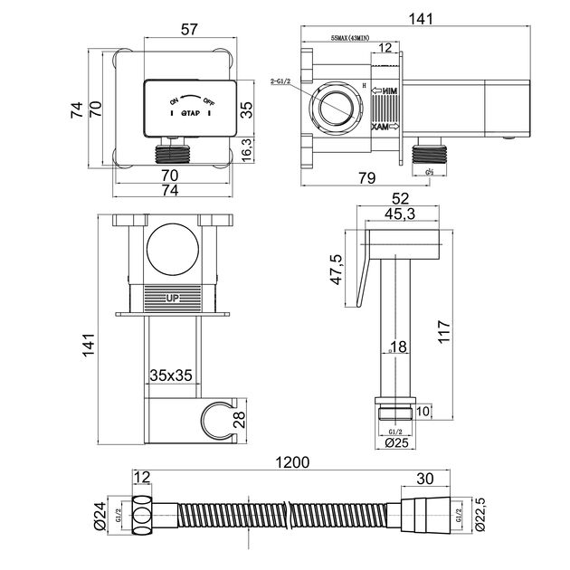 Набор для гигиенического душа Qtap Inspai-Varius квадратный прогрессивный картридж QTINSVARCRMV00440701 Chrome, фото , изображение 2 | SNABZHENIE.com.ua