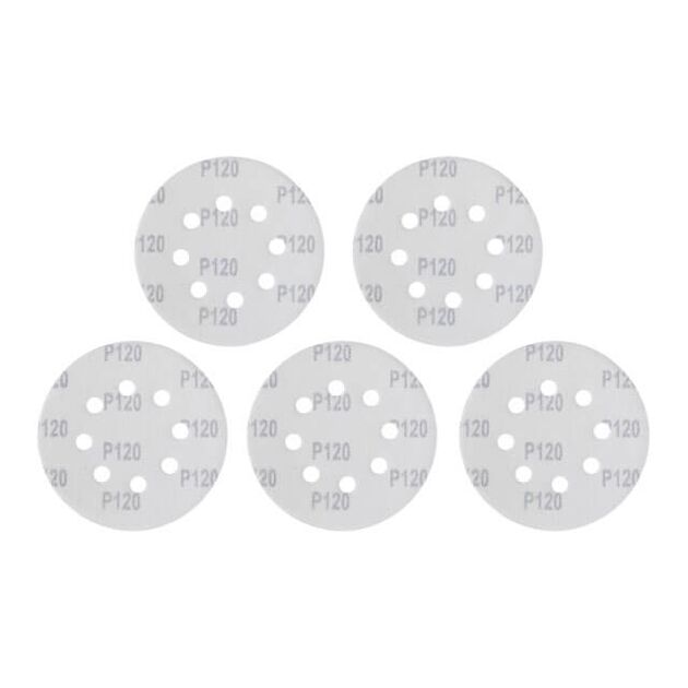 Круг наждачний самоклеючий 125 мм з отворами, папір класу С, щільність 140 г/м², К140, уп. 5 од. INTERTOOL BT-0587, фото , зображення 2 | SNABZHENIE.com.ua
