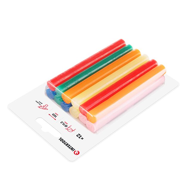 Комплект кольорових клеєвих стержнів 11.2 мм * 100 мм, 12 шт INTERTOOL RT-1027, фото , зображення 2 | SNABZHENIE.com.ua