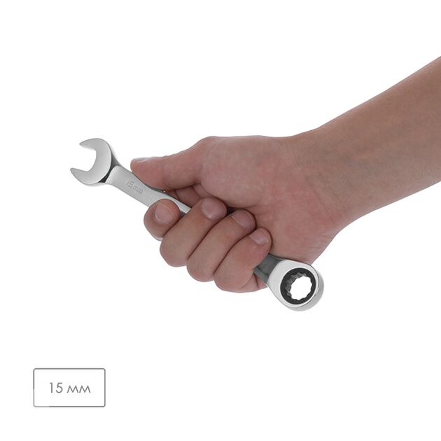 Ключ комбинированный с трещоткой 15мм Cr-V; PROF DIN3113 INTERTOOL XT-1355, фото , изображение 3 | SNABZHENIE.com.ua