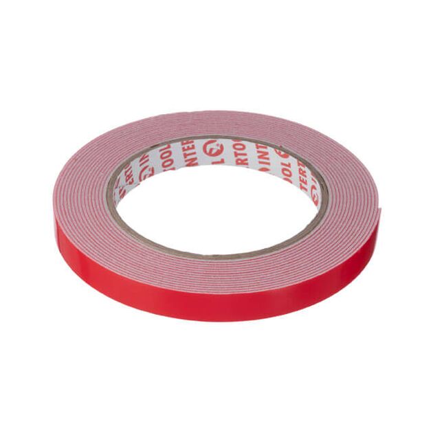 Двусторонняя клейкая лента 12мм*5м, белая, вспененный полиэтилен INTERTOOL KT-0813, фото , изображение 2 | SNABZHENIE.com.ua