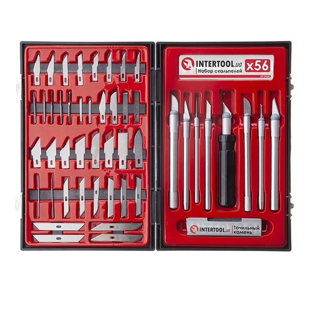Набор скальпелей INTERTOOL HT-0530, 56 ед., в пластиковом футляре, фото , изображение 2 | SNABZHENIE.com.ua