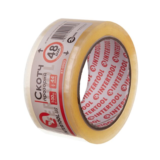 Скотч прозорий 48мм*100м*52мкм INTERTOOL KT-0903, фото , зображення 2 | SNABZHENIE.com.ua