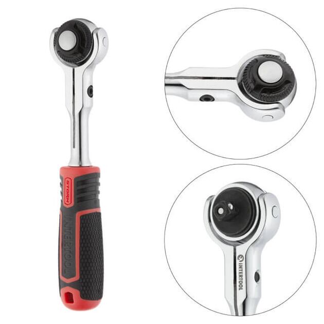 Поворотная рукоятка с храповым механизмом 1/4", 72 зуба STORM INTERTOOL ET-8007, фото , изображение 2 | SNABZHENIE.com.ua