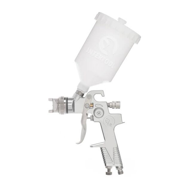 Краскопульт пневматичний HVLP, форсунка 1.3мм, верхній пластиковий бачок 600мл, 3 бар INTERTOOL PT-0106, фото , зображення 3 | SNABZHENIE.com.ua