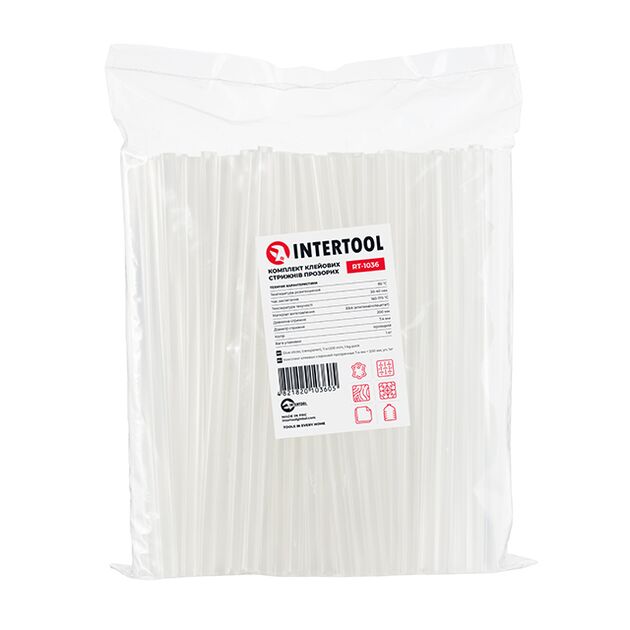 Комплект прозорих клеєвих стержнів 7.4мм*200мм, уп. 1кг INTERTOOL RT-1036, фото  | SNABZHENIE.com.ua