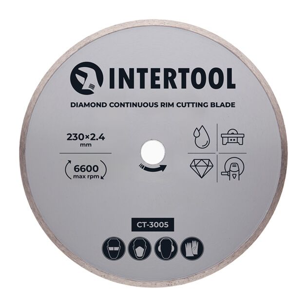 Диск відрізний алмазний по плитці, зі сплошною кромкою, 230 мм, 16-18% INTERTOOL CT-3005, фото  | SNABZHENIE.com.ua