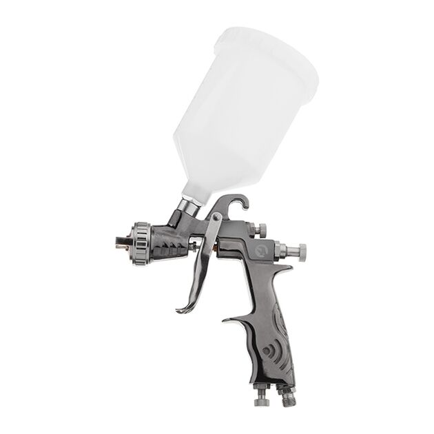 Краскопульт пневматичний LVLP, форсунка 1.3мм, з редуктором, верхній пластиковий бачок 600мл, 2бар INTERTOOL PT-0130, фото , зображення 3 | SNABZHENIE.com.ua