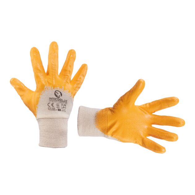 Перчатка х/б трикотаж, нитрил на ладони, желтая, 9, INTERTOOL SP-0109W, фото  | SNABZHENIE.com.ua