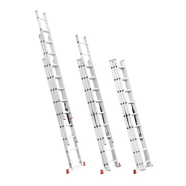 Лестница алюминиевая 3-секционная 3x9 ступеней 5,93 м INTERTOOL, фото , изображение 3 | SNABZHENIE.com.ua