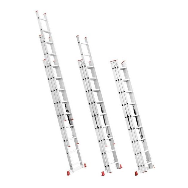 Лестниця алюмінієва 3-х секційна універсальна розкладна 3*8 ст. 5.09м INTERTOOL LT-0308, фото , зображення 3 | SNABZHENIE.com.ua
