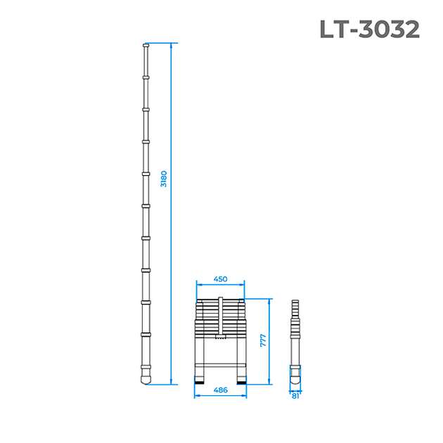 Телескопическая алюминиевая лестница INTERTOOL LT-3032, 10 ступеней, фото , изображение 3 | SNABZHENIE.com.ua