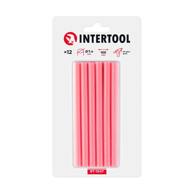 Комплект рожевих клеєвих стержнів 7.4мм*100мм, 12шт. INTERTOOL RT-1047, фото  | SNABZHENIE.com.ua
