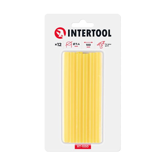 Комплект желтых клеевых стержней INTERTOOL RT-1050, 7.4мм, 12шт., фото  | SNABZHENIE.com.ua
