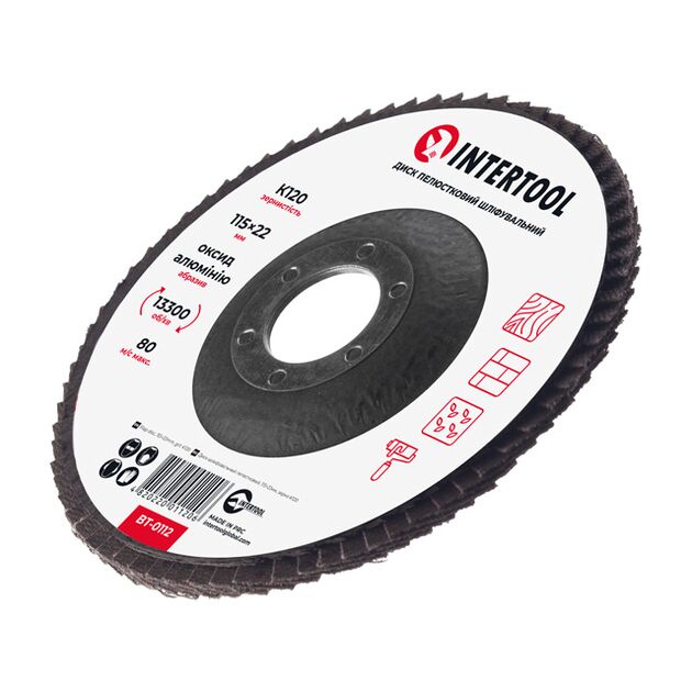 Шлифовальный диск лепестковый 115x22 мм, зерно K120 INTERTOOL, фото , изображение 3 | SNABZHENIE.com.ua