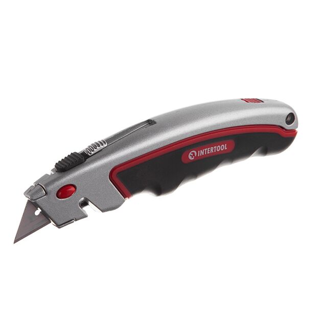 Нож трапециевидный 60*19мм с выдвижным лезвием INTERTOOL HT-0516, фото , изображение 2 | SNABZHENIE.com.ua