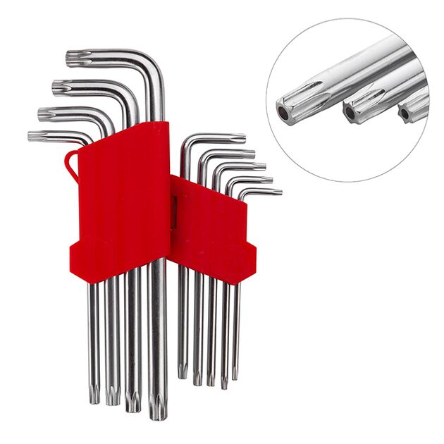 Набор Г-образных ключей TORX удлиненных с отверстием 9шт, Т10-Т50, Cr-V INTERTOOL HT-0606, фото  | SNABZHENIE.com.ua