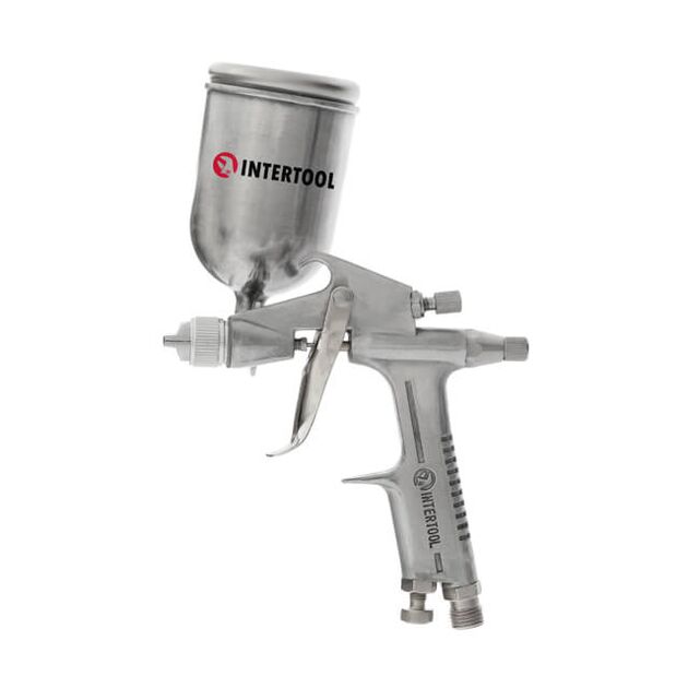 Краскопульт пневматичний HP MINI, форсунка 0.5мм, верхній металевий бачок 200мл, 5бар INTERTOOL PT-0301, фото , зображення 3 | SNABZHENIE.com.ua