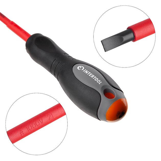 Отвертка ізольована шлицева 1,2x6,50 мм, 150 мм, 1000 В INTERTOOL VT-3207, фото , зображення 2 | SNABZHENIE.com.ua