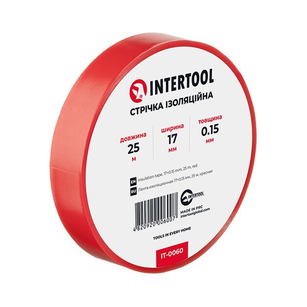 Лента ізоляційна 0.15мм*17мм*25м червона INTERTOOL IT-0060, фото  | SNABZHENIE.com.ua