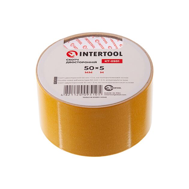 Скотч двосторонній 50 мм * 5 м на поліпропіленовій основі INTERTOOL KT-0951, фото , зображення 2 | SNABZHENIE.com.ua