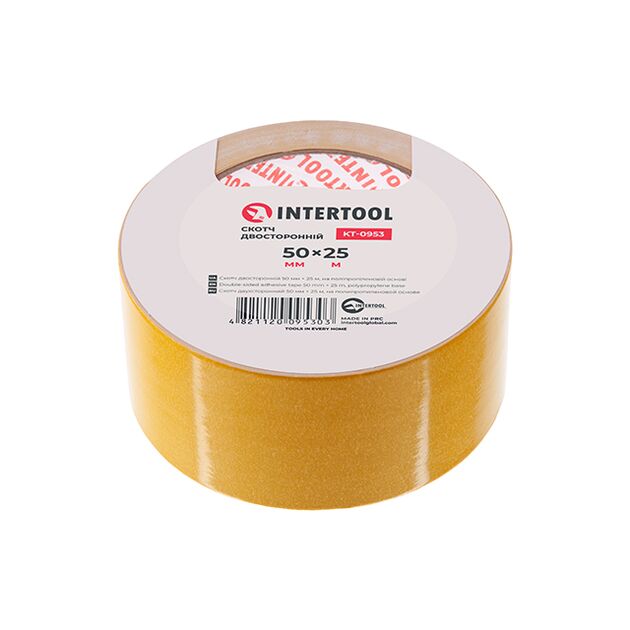 Двусторонний скотч 50 мм*25 м на полипропиленовой основе INTERTOOL, фото , изображение 2 | SNABZHENIE.com.ua