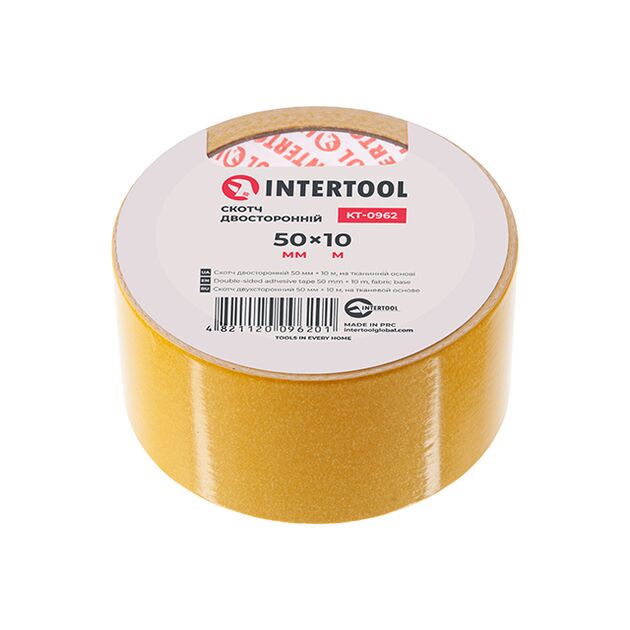 Двусторонний скотч 50мм*10м на тканевой основе INTERTOOL KT-0962, фото , изображение 2 | SNABZHENIE.com.ua