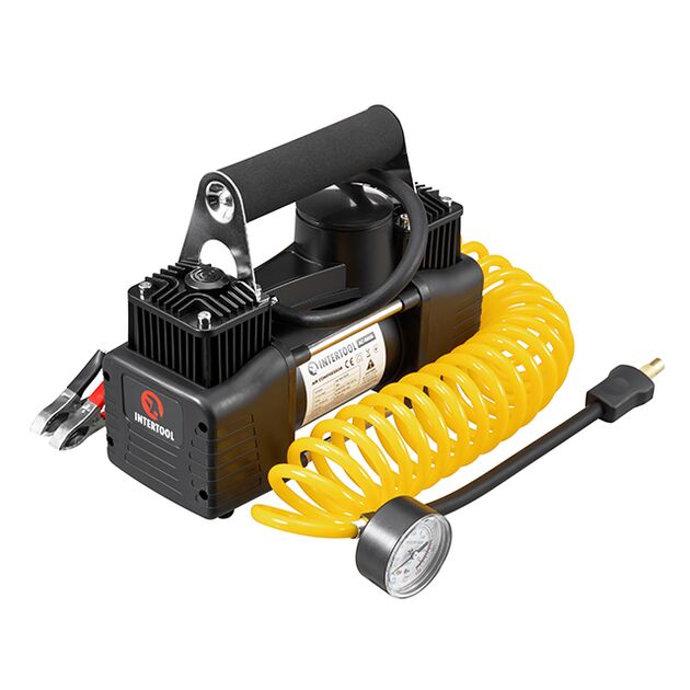 Компресор автомобільний 12 В, 25 А, циліндр 2х30 мм, макс. 10 бар, шланг 0.25*2 м + PU 4.5 м, кабель живлення 3 м, фото  | SNABZHENIE.com.ua