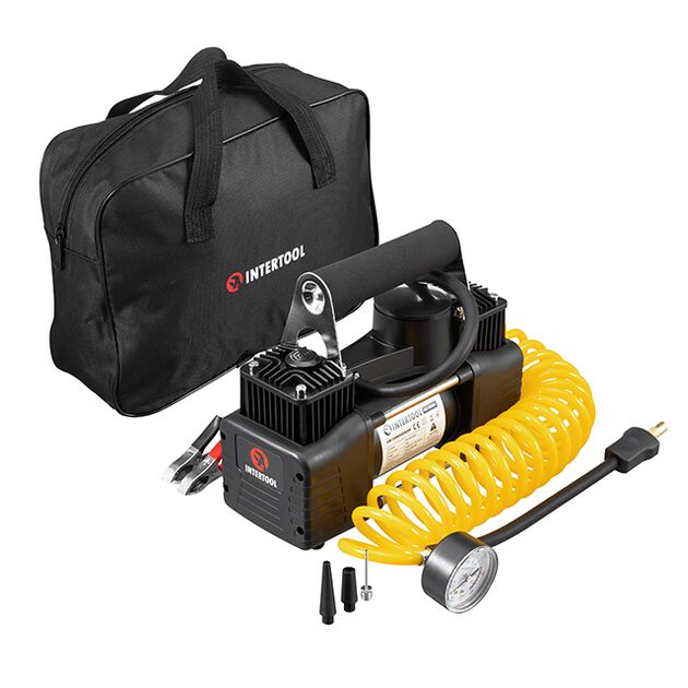 Компресор автомобільний 12 В, 25 А, циліндр 2х30 мм, макс. 10 бар, шланг 0.25*2 м + PU 4.5 м, кабель живлення 3 м, фото , изображение 3 | SNABZHENIE.com.ua