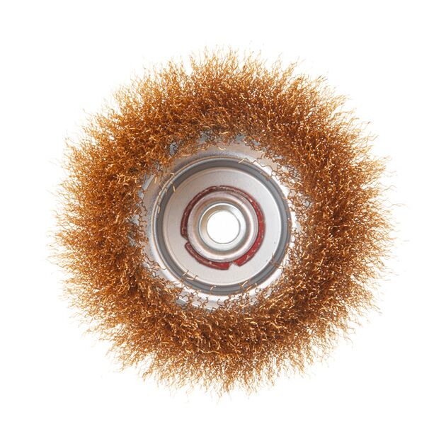 Щітка чашкова, 125 мм, M14, кручений дріт покритий латунню, для КШМ, 6500 об/хв, фото , зображення 2 | SNABZHENIE.com.ua