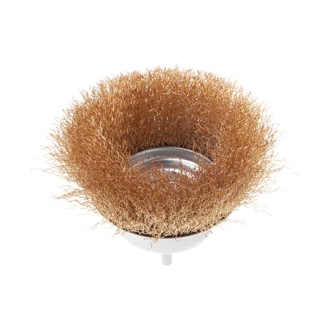 Щітка чашкова, 100 мм, 1/4", кручений дріт покритий латунню, для дриля, 4500 об/хв, фото , изображение 3 | SNABZHENIE.com.ua