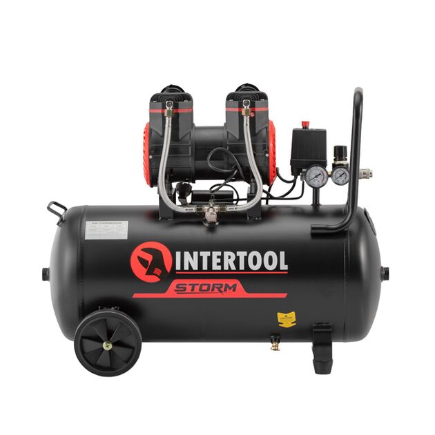 Компресор 50 л, 1.5 кВт, 220 В, 8 aтм, 250 л/хв, 2800 об/хв, безмасляний, 2 циліндра, фото  | SNABZHENIE.com.ua