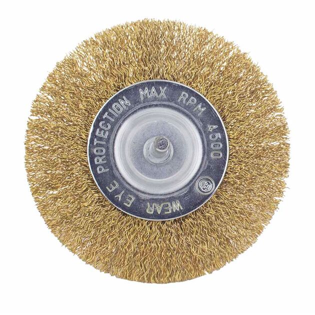 Щітка проволочна дискообразна 100мм хвостовик 6мм (латуньована) SIGMA (9013101), фото , зображення 3 | SNABZHENIE.com.ua