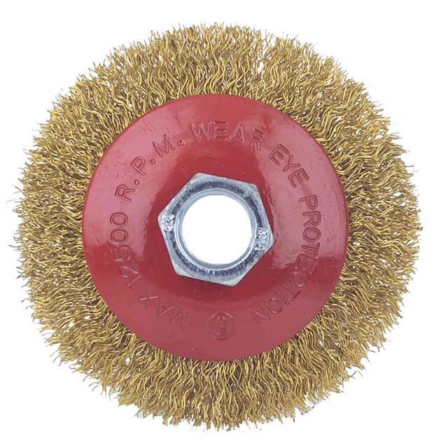 Щітка проволочна конусоподібна 75мм М14*2мм (латуньована) SIGMA (9016071), фото , зображення 3 | SNABZHENIE.com.ua