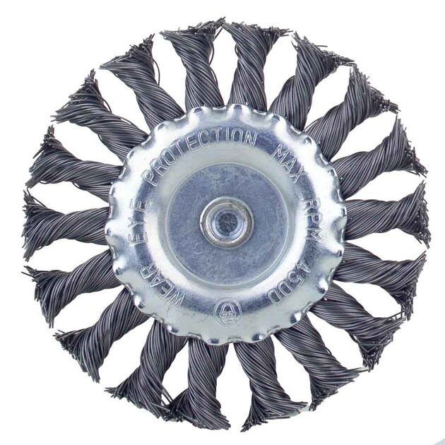 Щітка проволочна дискообразна 100мм хвостовик 6мм (сталевий витий) SIGMA (9023101), фото , зображення 3 | SNABZHENIE.com.ua