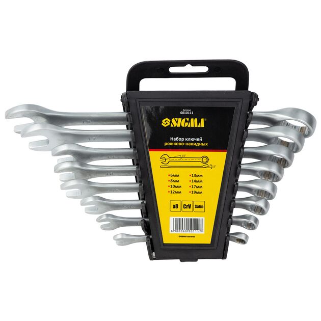 Ключи рожково-накидные 8шт 6-19мм CrV satine SIGMA, фото  | SNABZHENIE.com.ua