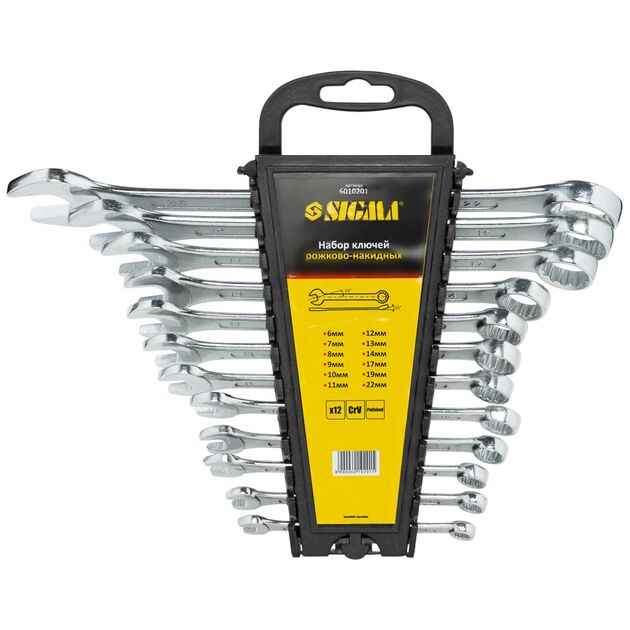 12 ключей рожково-накидных 6-22мм CrV, полированные SIGMA (6010201), фото  | SNABZHENIE.com.ua