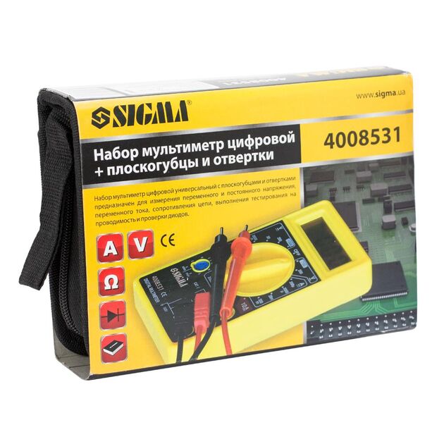 Набор цифровой мультиметр + плоскогубцы и отвертки SIGMA (кейс), фото , изображение 3 | SNABZHENIE.com.ua