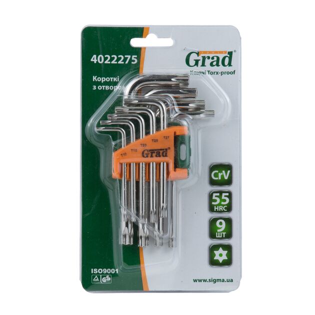 Ключи TORX 9шт T10-T50мм CrV (короткие) GRAD (4022275), фото , изображение 3 | SNABZHENIE.com.ua