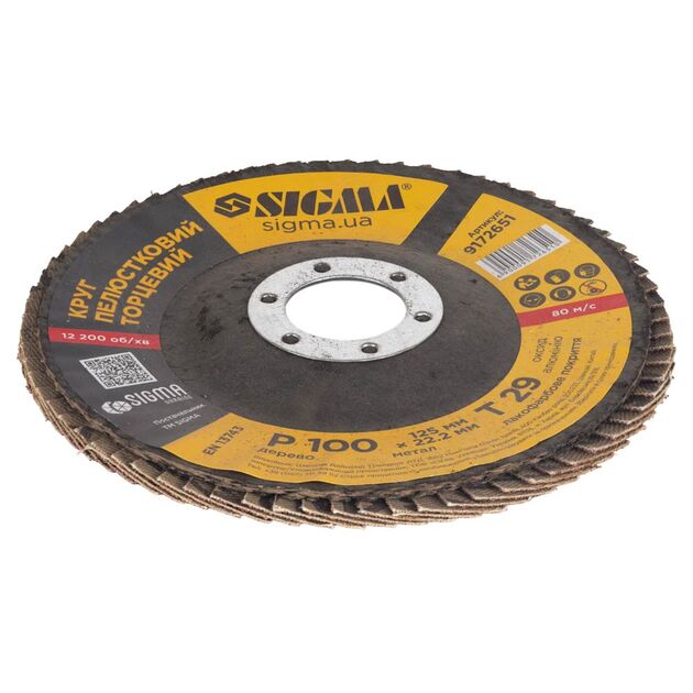 Круг лепестковый торцевой Т29 (конический) Ø125мм P100 SIGMA (9172651), фото , зображення 3 | SNABZHENIE.com.ua