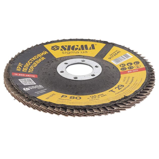 Круг лепестковый торцевой Т29 (конический) Ø125мм P80 SIGMA (9172641), фото , зображення 3 | SNABZHENIE.com.ua