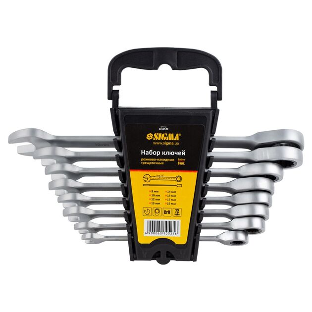 Набор ключей рожково-накидных трещоточных 8шт 8-19мм CrV SIGMA, фото  | SNABZHENIE.com.ua