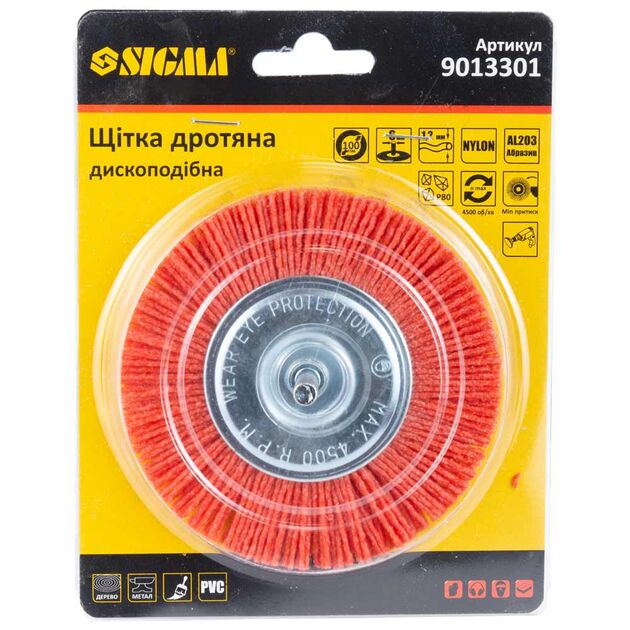 Щетка проволочная дисковая 100мм, хвостовик 6мм, SIGMA, фото , изображение 3 | SNABZHENIE.com.ua