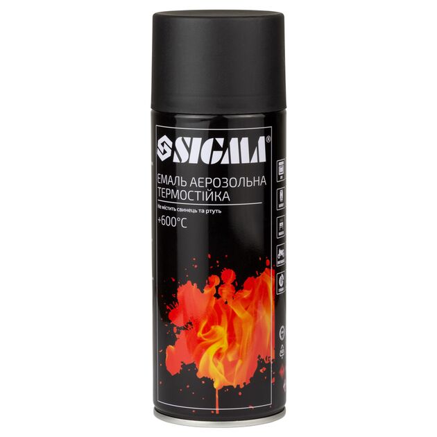 Эмаль акриловая термостойкая аэрозоль 400мл RAL 9005 черный мат SIGMA, фото  | SNABZHENIE.com.ua