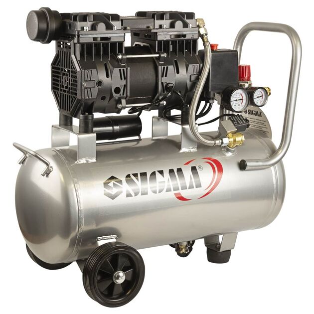 Компресор двоциліндровий безмасляний 1.1кВт 1400об/хв 160л/хв 8бар 58дБ 24л SIGMA (7042521), фото , зображення 2 | SNABZHENIE.com.ua