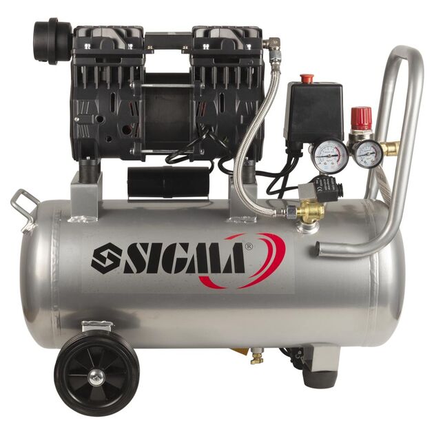 Компресор двоциліндровий безмасляний 1.1кВт 1400об/хв 160л/хв 8бар 58дБ 24л SIGMA (7042521), фото , зображення 3 | SNABZHENIE.com.ua