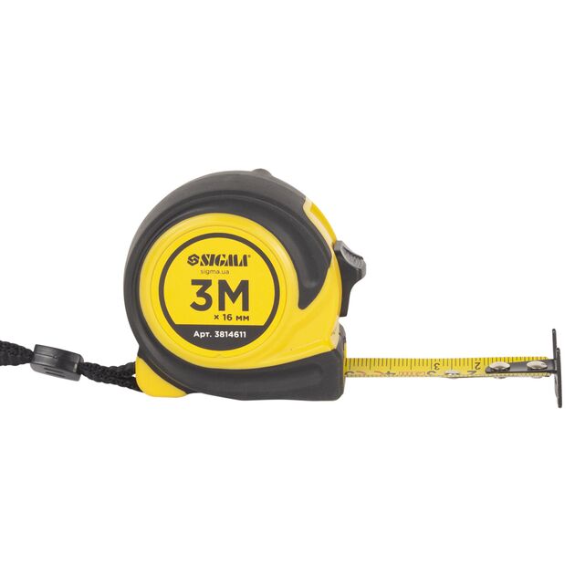 Рулетка обрезиненная Compact двустороннее полотно/зацеп 3м×16мм SIGMA (3814611), фото , изображение 2 | SNABZHENIE.com.ua
