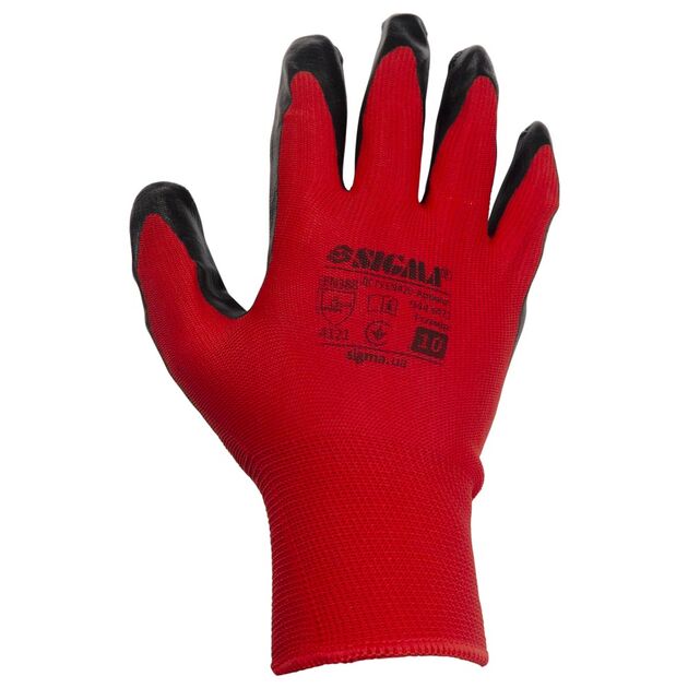 Перчатки трикотажні з частковим нітриловим покриттям р10 (червоні-чорні манжети) КРАТНО 12 парам, фото , зображення 3 | SNABZHENIE.com.ua