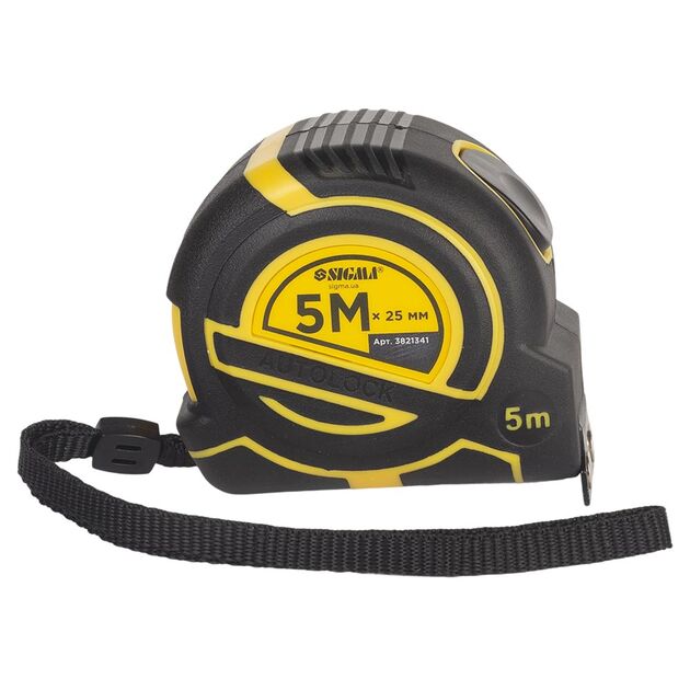 Рулетка магнитная обрезиненная ClickLock нейлоновое покрытие автостоп 5м×25мм SIGMA (3821341), фото , изображение 3 | SNABZHENIE.com.ua